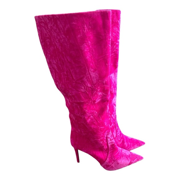 Macy’s INC Crushed Velvet Hot Pink Tall Boots - Picture 3 of 7